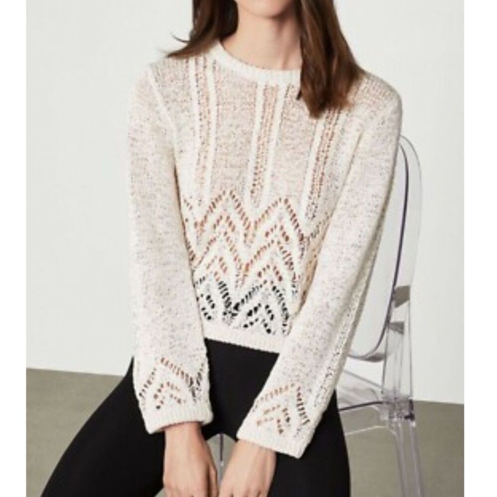 BCBGMAXAZRIA Mixed Stitch Boho Sweater Ivory Chevron Pattern. Sz M. New